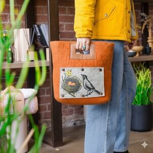 Felted Wool Bag "Fibres Of Life" 100% Sheep's Wool Nepali‎ Handcrafted Bird Tote